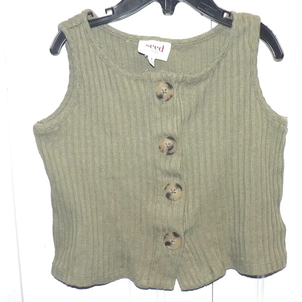Seed‎ Girls Ribbed Button Down Sleeveless Tank Top in Green Size 3